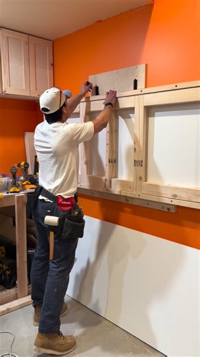 T/Tielu | Accent Walls | Built-ins | DIY | UT | Toa’s House LLC | Used my new @bora_tool sawhorses to help make this wall mounted work bench! Saw @thomas.customwoodworks make this and needed it in the garage | Instagram