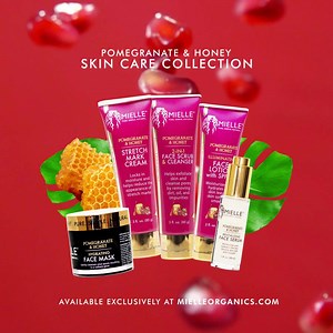 Our Pomegranate and Honey Skin Care Collection is the key to hydrating, glowing, ageless skin! #getradiant #beautybymielle #mielleorganics #skincare #skincareroutine | Mielle Organics