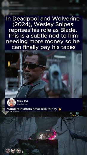 In Deadpool and Wolverine (2024), Wesley Snipes reprises his role as Blade. This is a subtle