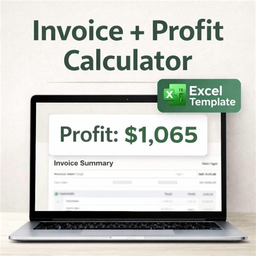 Modèle de facture Excel avec calculateur de profit | Feuille de calcul de facturation pour petites entreprises et indépendants | Suivi des dépenses (téléchargement numérique pour Excel) - Etsy France