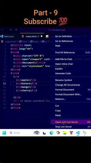 HTML Unordered List Example 🔥 Beginner Friendly Tutorial | #shorts #ytshorts #youtubeshorts