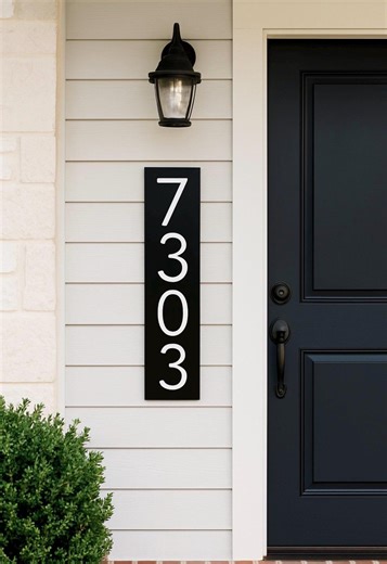 Modern Vertical White and Black House Number Sign, Custom Address Plaque - Etsy