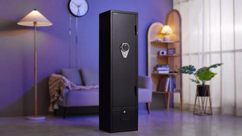 Gun Safes, Drawer Gun Safe, Gun Cabinets for Rifles and Shotguns, Rifle Safes for Home, Quick Access Rifle Safe with Dual Alarm & Mute Mode, Shotgun Safe with 2 Movable Gun Racks, Pistol Pockets, LED
