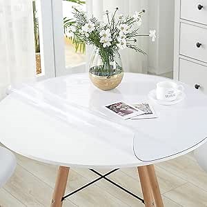 30 Inch Round Clear Plastic Table Protector 1.5mm Thick Clear Plastic Tablecloth Wipeable Water Resistant Tabletop Cover PVC Vinyl Circle Furniture Cover Coffee Dining Tabletop Protective Pad