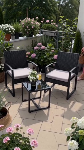 Transform your outdoor space into a cozy retreat! ☀️ This 3-piece patio set features comfortable waterproof wicker chairs, a stylish safety glass table, and thick cushions for ultimate relaxation. Perfect for your balcony or garden gatherings. Enjoy warm evenings and morning coffees in style. Don't miss out on this clearance deal! Upgrade your outdoor living for less. Tap to shop now and elevate your outdoor vibes! #OutdoorLiving #PatioFurniture #BistroSet #BalconyDecor #AIGC #Moras