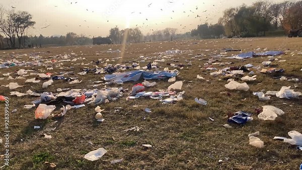 A footage of landfill, trash and city pollution