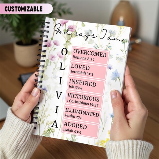 Christian Spiral Notebook, God Says I Am Journal, Personalized Name, Bible Verse Affirmations, Teen Girls Gift, Prayer Note Book, Faith Plan - Etsy