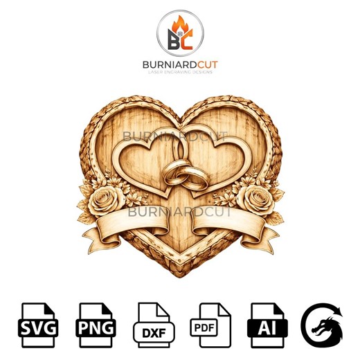 Wedding Heart With Interlocked Rings Laser Engraving SVG | Love Wood Engraving Design | Anniversary Marriage | CO2, Diode - Etsy