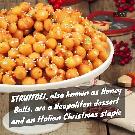 STRUFFOLI, also known as Honey Balls, are a typical Neapolitan dessert and one of the most appreciated Italian Christmas staples. As fried dough balls covered in honey and sprinkles, struffoli are a golden sweet treasure for anyone. Watch the video to discover how to make them, according to the original recipe. Is it too soon to start wishing you a very "Buon Natale"? 😊 #LaCucinaItalianaUSA | La Cucina Italiana USA