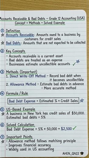 Master Accounts Receivable & Bad Debts Grade 12 Accounting concepts, methods & examples. #Accounting