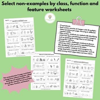Select non-examples by feature, function and class worksheets (ABLLS-R C56)