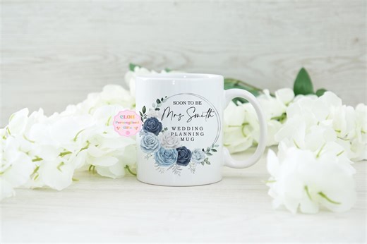 Personalised Bride to Be Mug, Dusty Blue Floral Wedding Planning Gift - Etsy