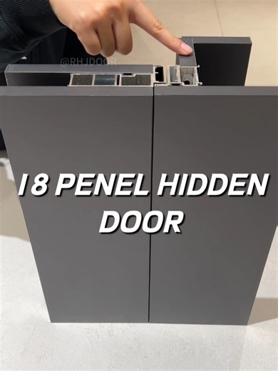 18-panel hidden door system. No press machine needed. Just fix with screws for a firm, stable structure. Achieve perfect seamless effect easily.#door #woodendoor #wooddoor #hiddendoor #doorfactory #doors #rhj #roomdoor