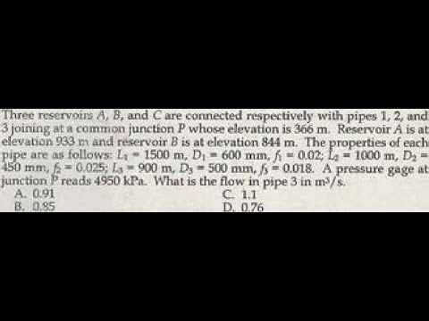 Hydraulics - Three Reservoir Problem #4 (Given Pressure at the Junction)