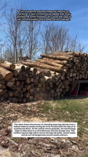 Smart Log Unloading – Skilled Driver Slowly Moves the Truck Forward
