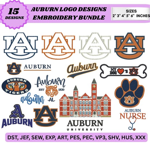 Auburn Embroidery Designs Bundle Auburn Tigers Auburn University Logo Auburn PES DST College Logos Embroidery Files (5 Sizes) - Etsy