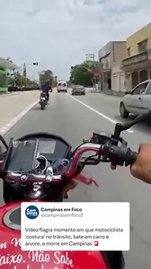 Um motociclista de 40 anos morreu na tarde desta segunda-feira (28) após colidir com um carro e ser arremessado contra uma árvore no canteiro central próximo ao cruzamento das avenidas João Jorge, Amoreiras e Prestes Maia, em Campinas. O acidente foi registrado em vídeo por outro motociclista que vinha logo atrás e flagrou o momento em que a vítima realizava manobras de “costura” entre os veículos no trânsito. | Campinas Em Foco
