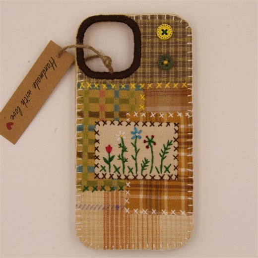 Embroidered Fabric Phone Case｜patchwork Textile Art Design｜hand Stitched Floral Detail Cover｜warm Cottage Aesthetic｜custom Fit Phone Case - Etsy