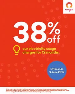 30 reactions · 18 comments | Get 38% off Origin’s electricity usage charges when you sign up on a 12 month Origin Maximiser plan. | Origin Energy | Facebook