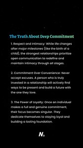 The Truth About Deep Commitment⬇️ 1. Respect and Intimacy: While life changes after major milestones (like the birth of a child), the strongest relationships prioritize open communication to redefine and maintain intimacy through all stages. 2. Commitment Over Convenience: Never accept excuses. A person who is truly invested in a relationship will actively find ways to be present and build a future with the one they love. 3. The Power of Loyalty: Once an individual makes a full and genuine commi