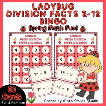 Ladybug Mixed Division Facts 2–12 Bingo | Facts Fluency | Spring Math Game