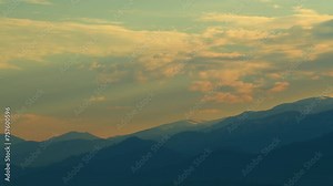 Dramatic Sky, Sunrise For Opening Daily Life. Sunrise Over Mountain With Clouds Passing Over. Pan.