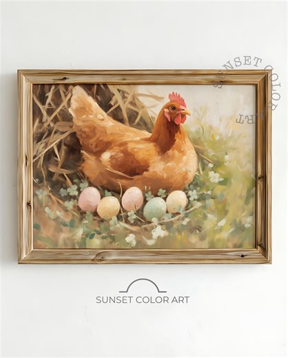 Farmhouse Hen Printable / Rustic Country Wall Art Cottagecore Kitchen Decor Digital Download Pastoral Scene Vintage Style Printable - Etsy