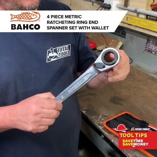 Bahco 4-piece Metric Ratcheting Ring-End Spanner Set with Mallet