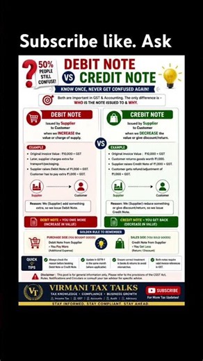 📘 Debit Note vs Credit Note – One Simple Rule to Never Forget!