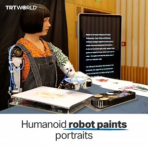 19K views · 219 reactions | Humanoid robot Ai-Da can paint portraits like an artist with her new arm filled with robotics and artificial intelligence technology. It is dubbed the "world's first ultra-realistic humanoid robot artist" by its creators. | TRT World | Facebook
