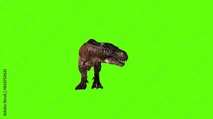 T-rex dinosaur sprint look left green screen animation 3D rendering