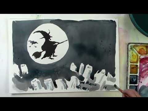 How to paint a Spooky Witch, Watercolor for Kids
