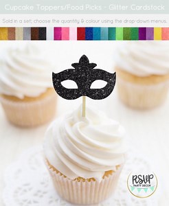 Masquerade Mask Cupcake Toppers, Gatsby Cupcake Toppers, Theatre Cupcake Toppers, Masquerade Ball Party Decorations, Mask Food Picks - Etsy