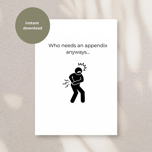 Funny Appendix Removal Card, Digital Download, Surgery Get Well Soon Card, Organ Humor, Printable Recovery Gift, Hospital Joke, Appendicitis - Etsy