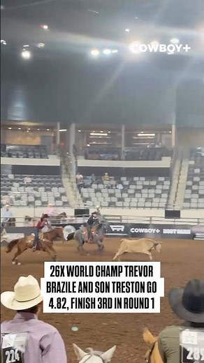Rodeo legend Trevor Brazile competed with his son Treston in the Central Regionals ‪@cowboy_plus‬