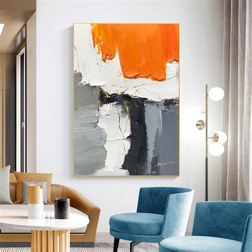 Large Orange Abstract Painting: Modern Minimalist Wabi Sabi Wall Art - Etsy