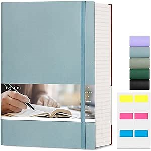 EMSHOI Notebook College Ruled - B5 Lined Journal, 400 Pages (200 Sheets), 100GSM Thick Paper, Softcover Leather Diary for Women Men Work, School, Bible Study, Writing - 7.48" x 10.15" GrayBlue