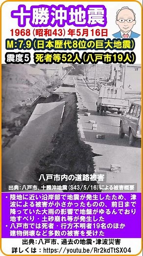 【『十勝沖地震！ 1968（昭和43）年5月16日！ M：7.9（日本歴代8位の巨大地震）！ 死者・行方不明者：52人（八戸市：19人）！』】 #shorts #十勝沖地震 #巨大地震 #M7.9