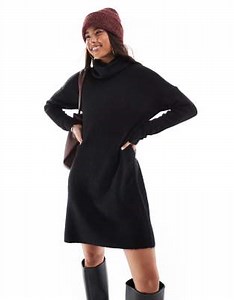 Only roll neck knitted mini sweater dress in black  | ASOS