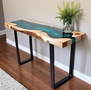 Handmade Live Edge Wood Epoxy Resin Console Table | Modern Rustic - Etsy