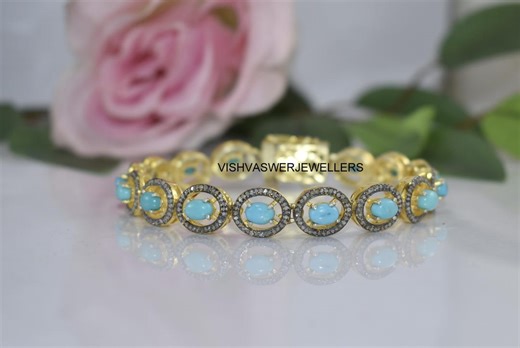 Handmade Fine Turquoise Diamond Bracelet Jewelry Gift for Wedding - Etsy