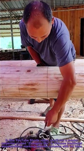 Traditional Woodworking: Master Carpenter Marks Wooden Columns With Ink Lines