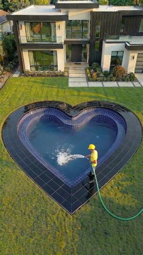 I Built a heart Shaped Pool in My Front Garden #shorts #satisfyingbuild #pool #trending #diy #viral