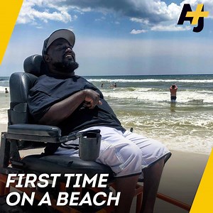 1.3M views · 10K reactions | A man in a wheelchair visits the beach for his first time. His reaction is the best thing you'll see on the internet today. | AJ+ | Facebook