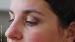 Close-up shot of a Caucasian woman gazing up, AI Generated female model close-up eyes video, Macro close up of a woman's eye Stock Video