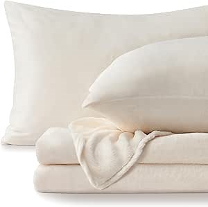 BEDELITE Flannel Sheets King Size White - Super Soft Fleece Sheets Set Fluffy Extra Plush, 4 Piece(Include Fitted Sheet, Flat Sheet, 2 Pillowcases)