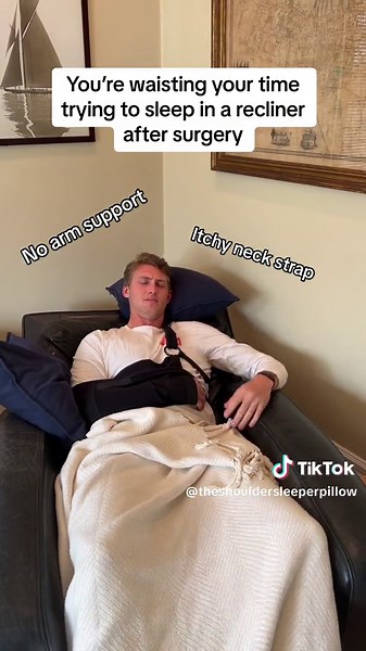Sleeping in a recliner is never going to give you a true restfull night sleep after surgery. Dont waist your time or recovery. Check out the Shoulder Sleeper pillow, designed to help improve sleep comfort following surgery. #shouldersurgery #shoulderpain #ShoulderSleeperPillow #sleepbetter #pillow #sleeping #sleep #shoulderpainrelief #shoulderpillow #PostSurgeryRecovery #phyicaltherapy #surgery #shouldersurgeryjourney #SideSleeping
