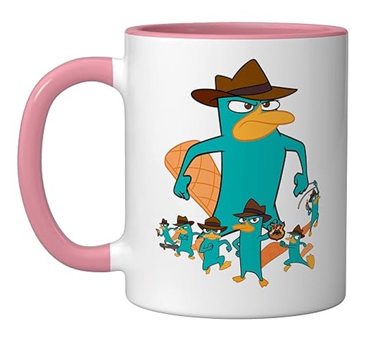Disney Phineas and Ferb Perry the Platypus Agent P Poses Ceramic Mug, Pink/White