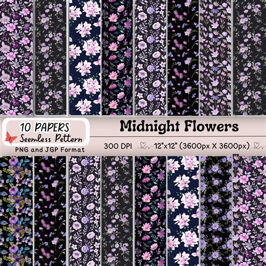 10 Purple Watercolor Floral Seamless Pattern | Instant Digital Wildflower Scrapbook Paper for Creative Use - Etsy
