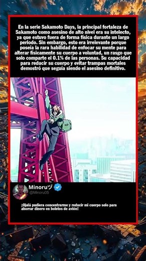 En la serie Sakamoto Days, la principal fortaleza de Sakamoto como asesino de al...